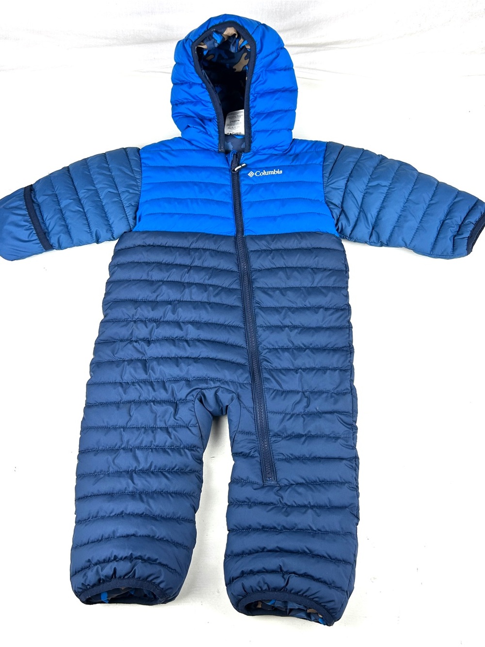Columbia Kids Blue Hooded Puffer Insulated One Piece Snow Suit Sz 12-18 Mo